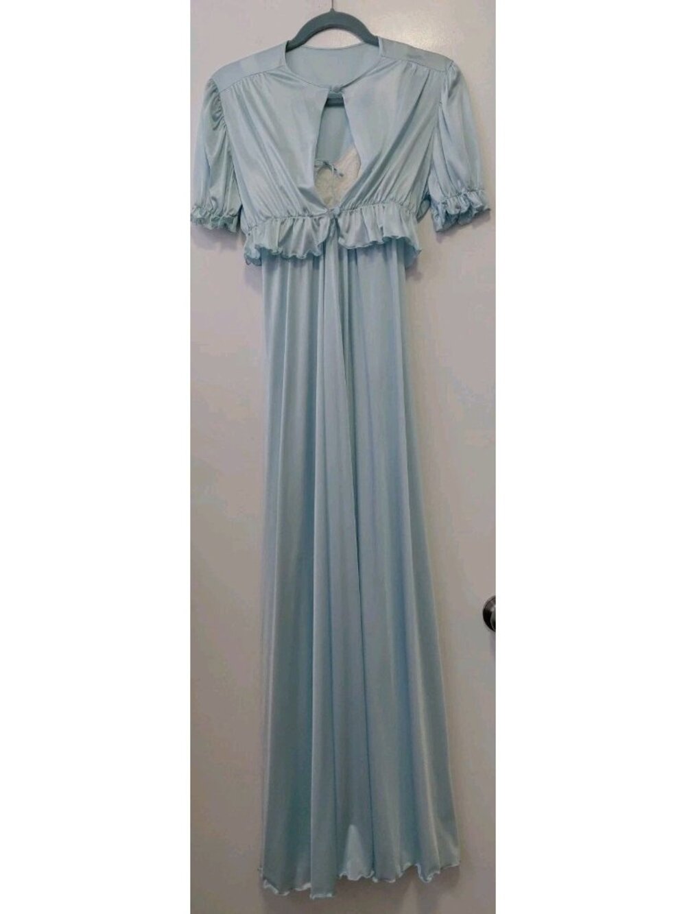 Naturalwear Vintage 70's Long Nightgown Lace Bodice Short Jacket Baby Blue Small
